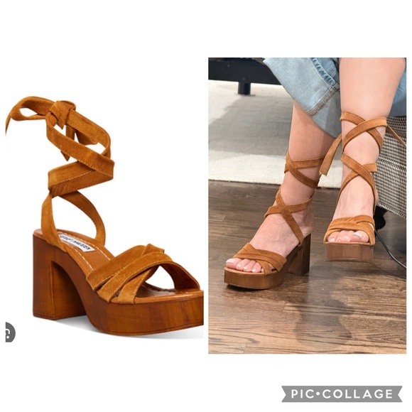 Steve Madden Shoes - Steve Madden Ryder Tie-Up Suede Wooden Platform Sandals Brown Size 8